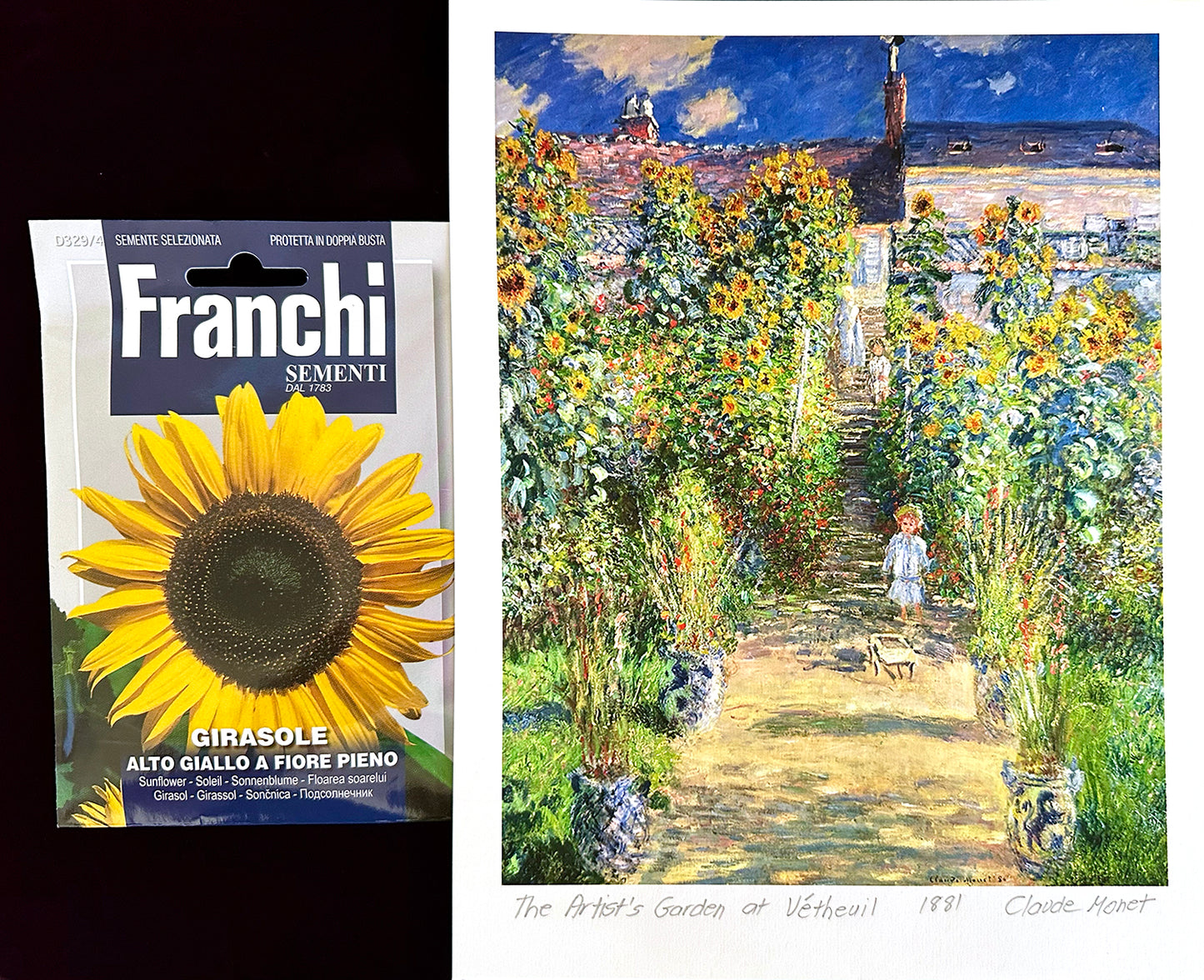 The Masters' Sunflowers - The Artist's Garden at Vétheuil by Claude Monet with Franchi Sementi Seed Packet