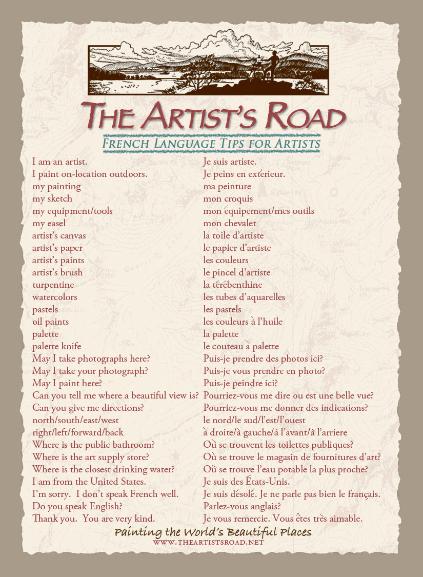 French Language Tips Card for Artists