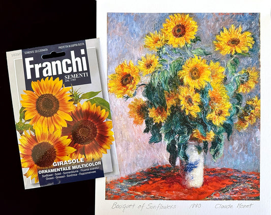 The Masters' Sunflowers - Bouquet of Sunflowers by Claude Monet with Franchi Sementi Seed Packet