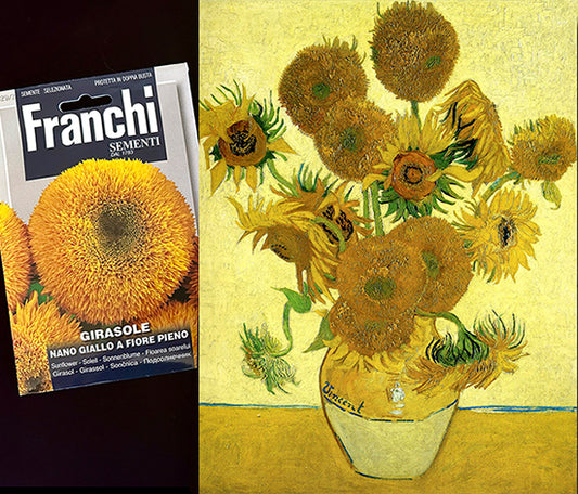 The Masters' Sunflowers - Still Life Vase with Fifteen Sunflowers by Vincent van Gogh with Franchi Sementi Seed Packet